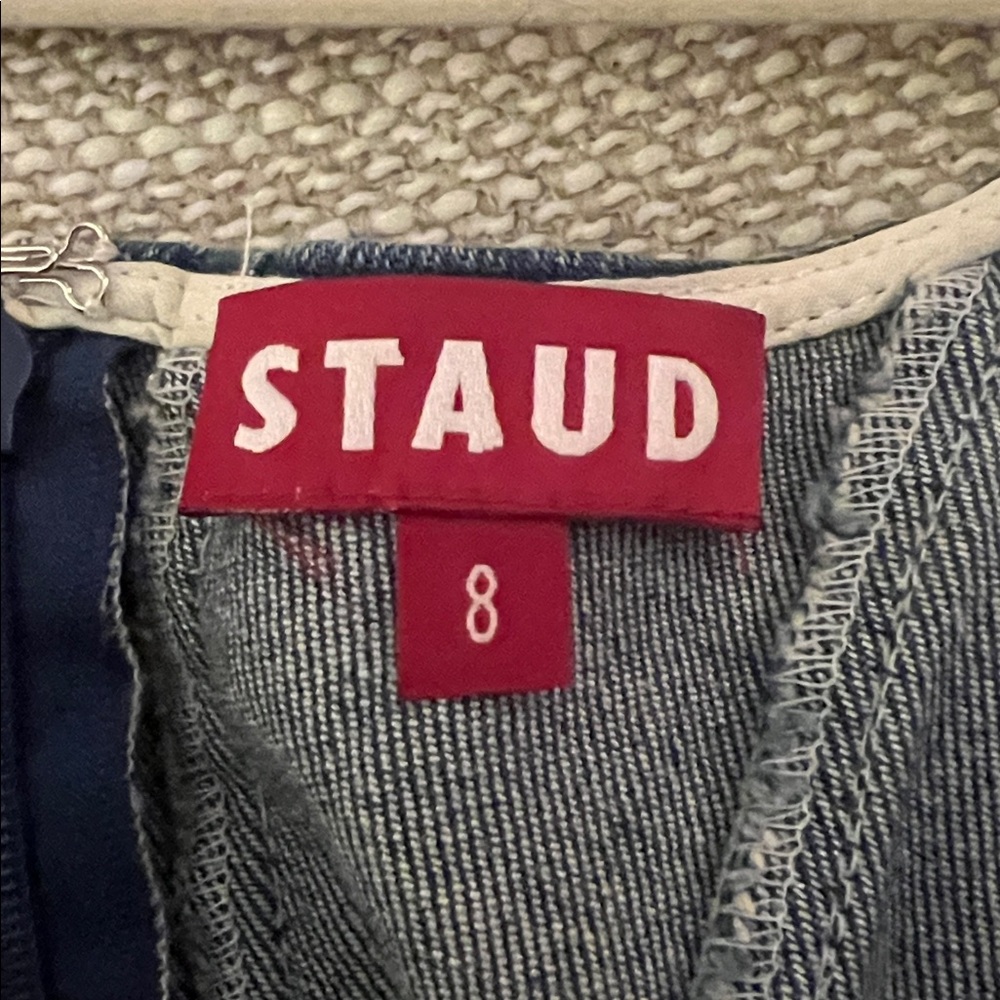 STAUD Mini Wells Dark Blue Denim Sleeveless A-Line Dress - Picture 6 of 16